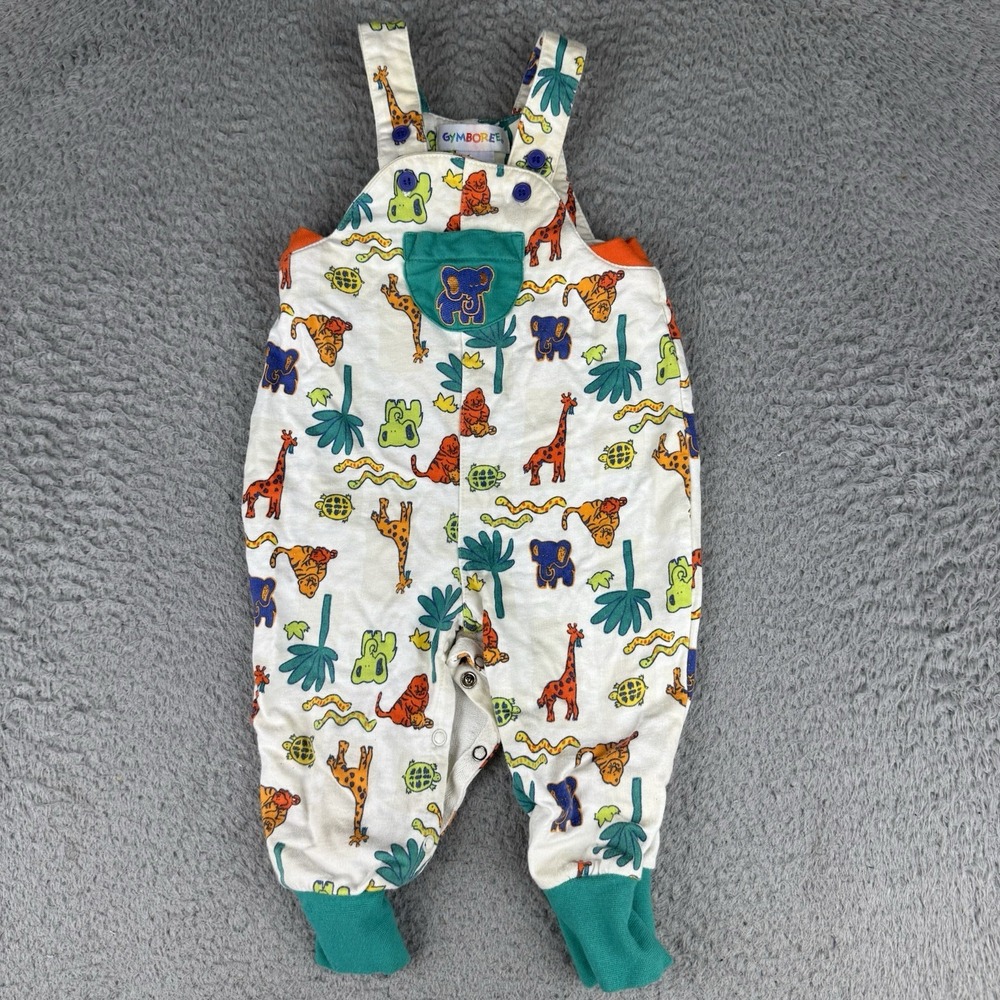 Gymboree Rainbow Tag Overalls Elephant Animal Print 90s Baby Size Newborn